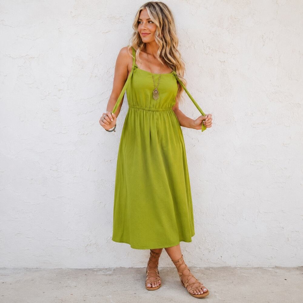 Lucy & Yak Green Gauzy Midi Dress Womens Size US 2 UK 6 Organic Cotton Boho Chic
